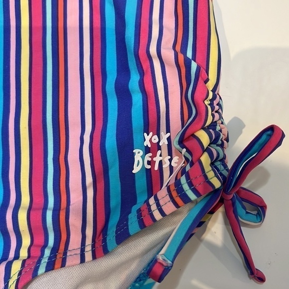 Betsey Johnson Girls One Piece Striped Bathing Suit with Pom Poms size 14 - Picture 6 of 13